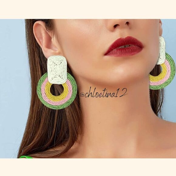 NEW Boho Braided Raffia Earrings - Picture 2 of 11